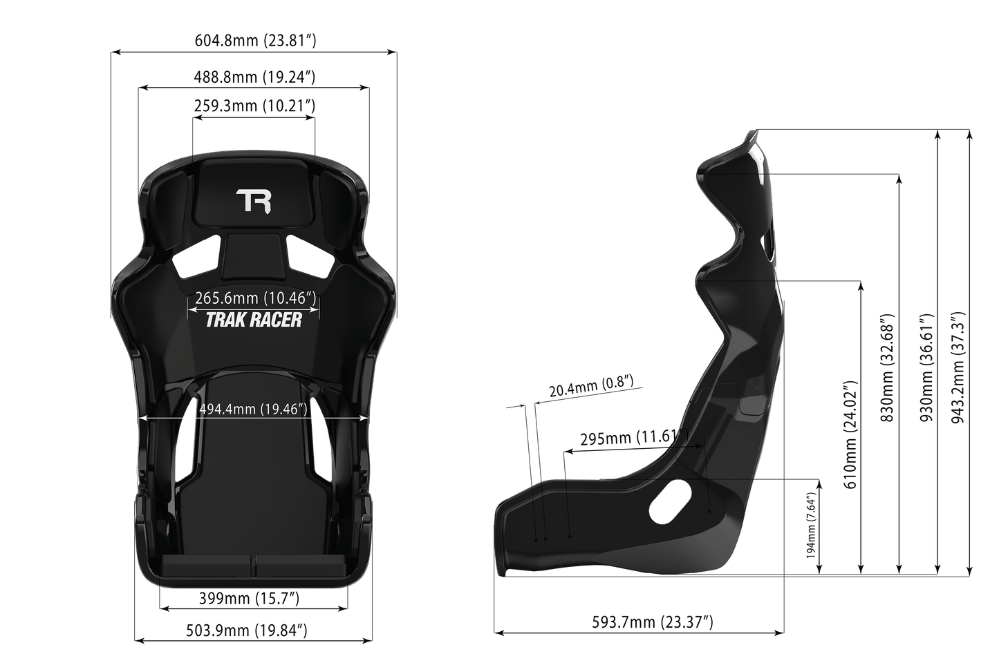 TRS TR Series GT Pro Racing Bucket Seat - Fiberglass Black