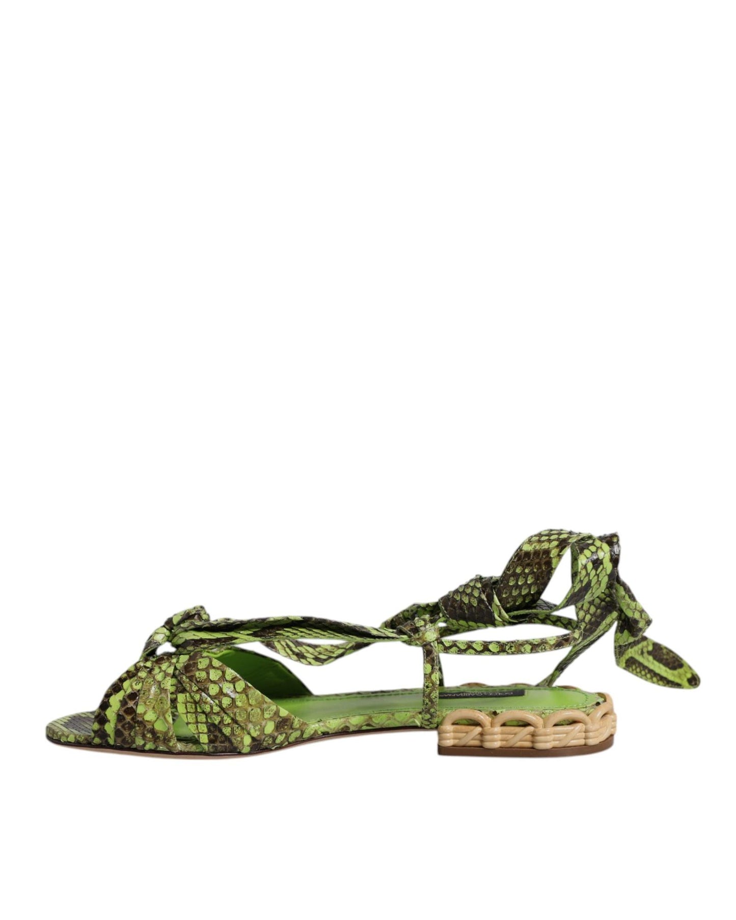Dolce & Gabbana Women's Green Animal Print Ankle Wrap Sandals Shoes - 36.5 EU