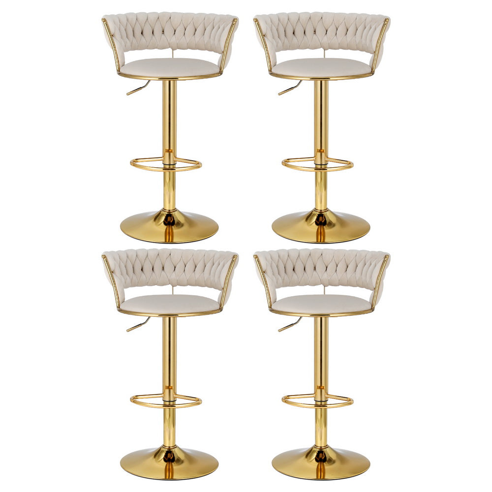 Artiss 4x Bar Stools Gas Lift Velvet Woven Backrest Ivory