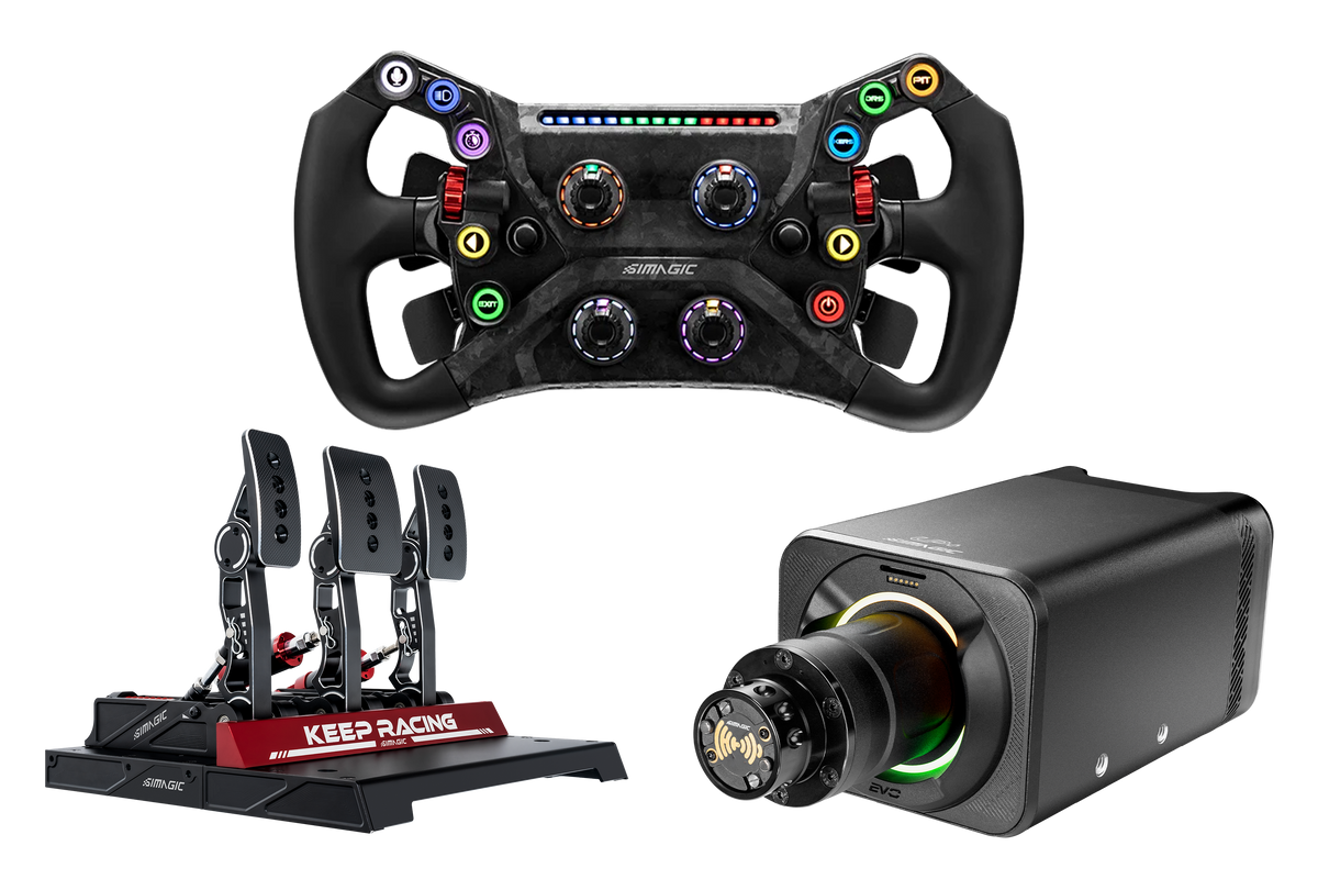 Simagic Alpha EVO Pro 18NM Wheel Base, GT NEO Steering Wheel & Pedal Set Bundle