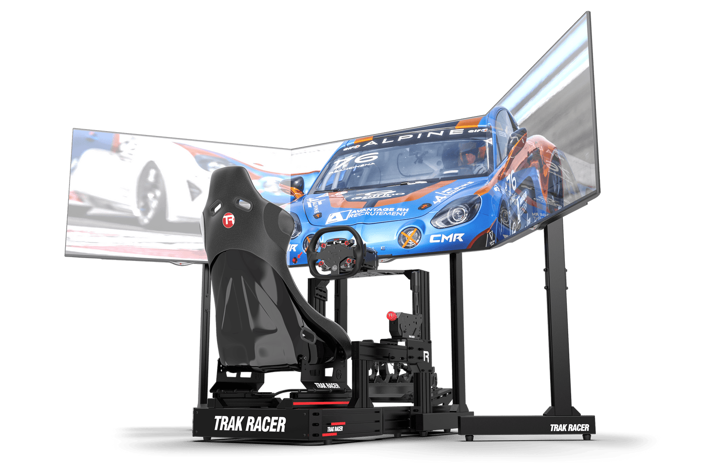 Freestanding Triple (3) Monitor Stand with Extra Leg Supports – Up to 55" Displays for Sim Racing, Flight Simulation & Truck Simulators