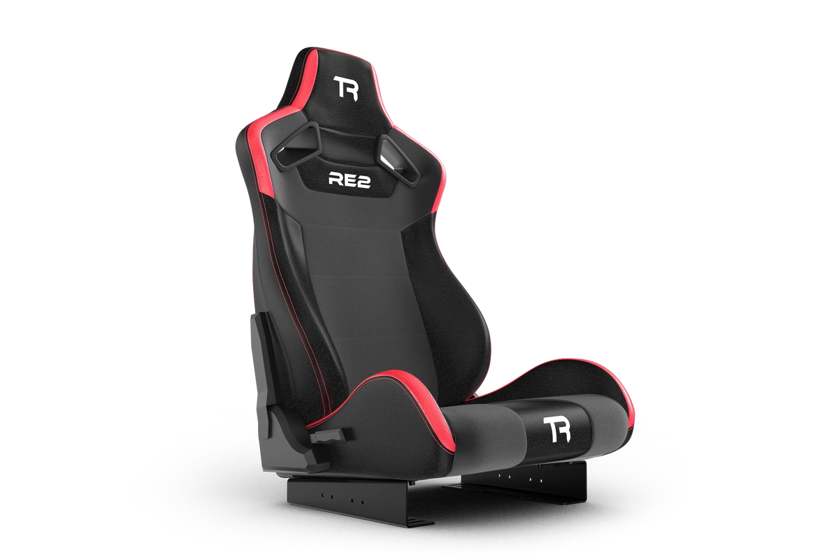 RE2 Dual-Lock Reclining Sim Racing Seat - Black/Red Leather-Style