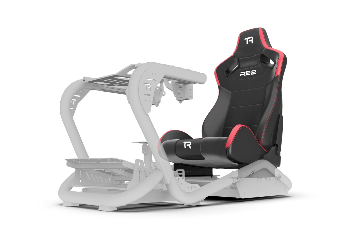 RE2 Dual-Lock Reclining Sim Racing Seat - Black/Red Leather-Style