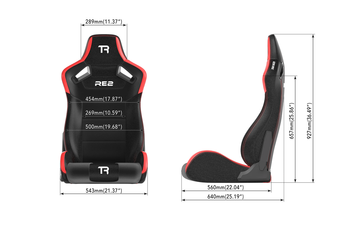 RE2 Dual-Lock Reclining Sim Racing Seat - Black/Red Leather-Style