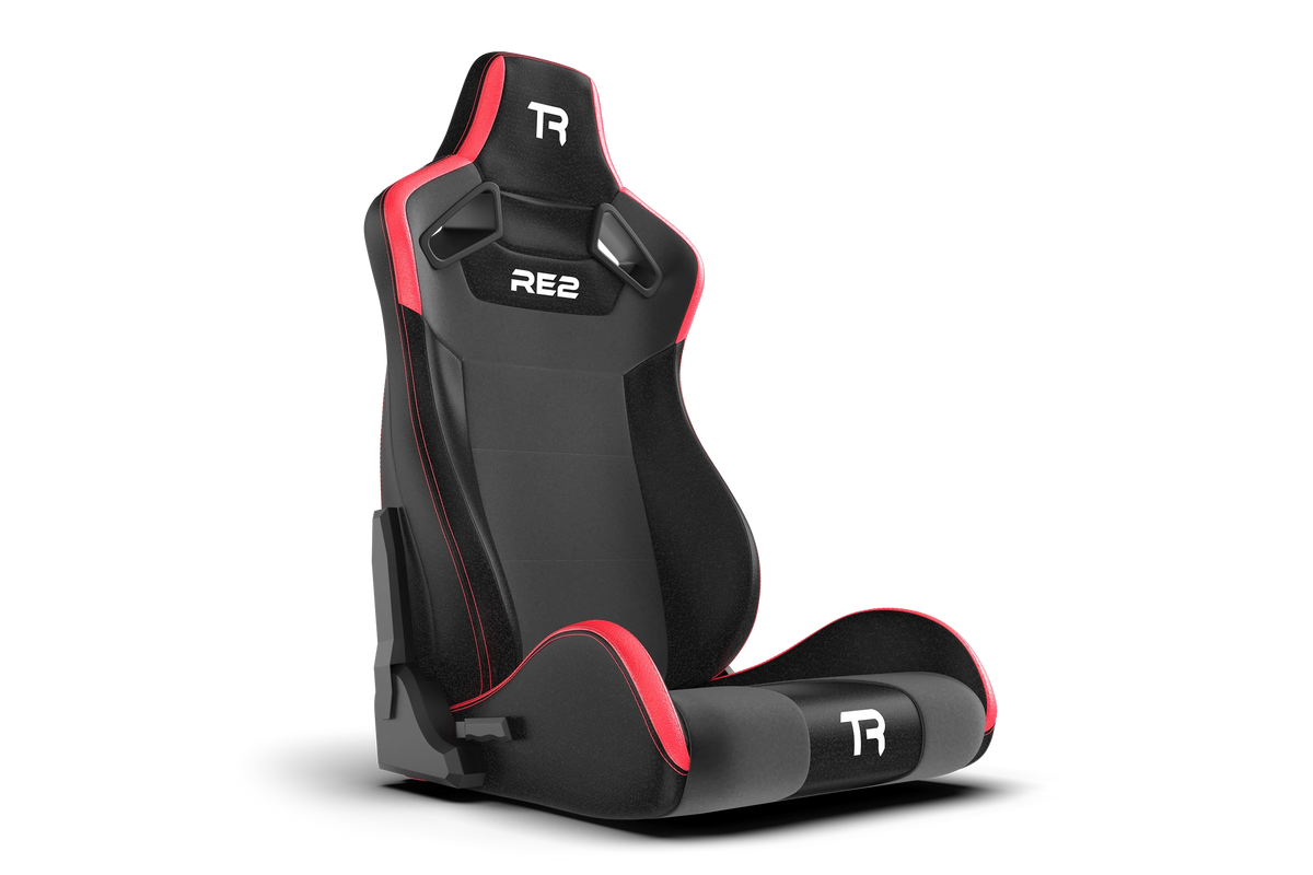 RE2 Dual-Lock Reclining Sim Racing Seat - Black/Red Leather-Style