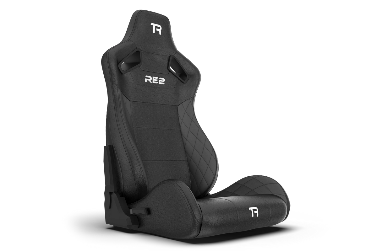 RE2 Dual-Lock Reclining Sim Racing Seat - Black Diamond-Stitched Leather-Style