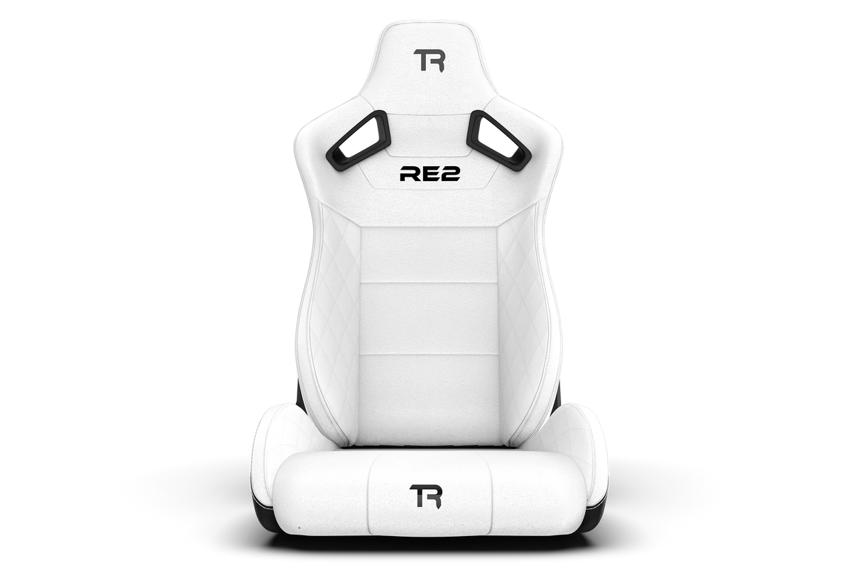 RE2 Dual-Lock Reclining Sim Racing Seat - White Diamond-Stitched Leather-Style