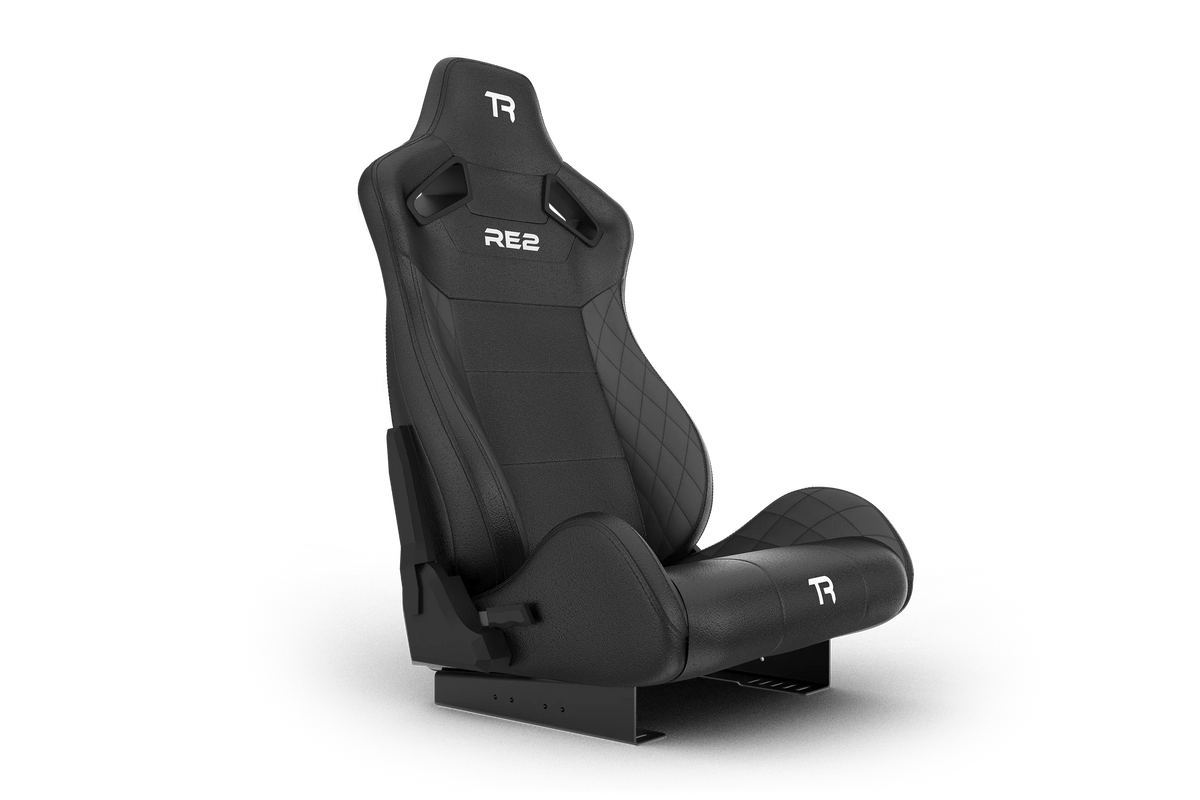 RE2 Dual-Lock Reclining Sim Racing Seat - Black Diamond-Stitched Leather-Style