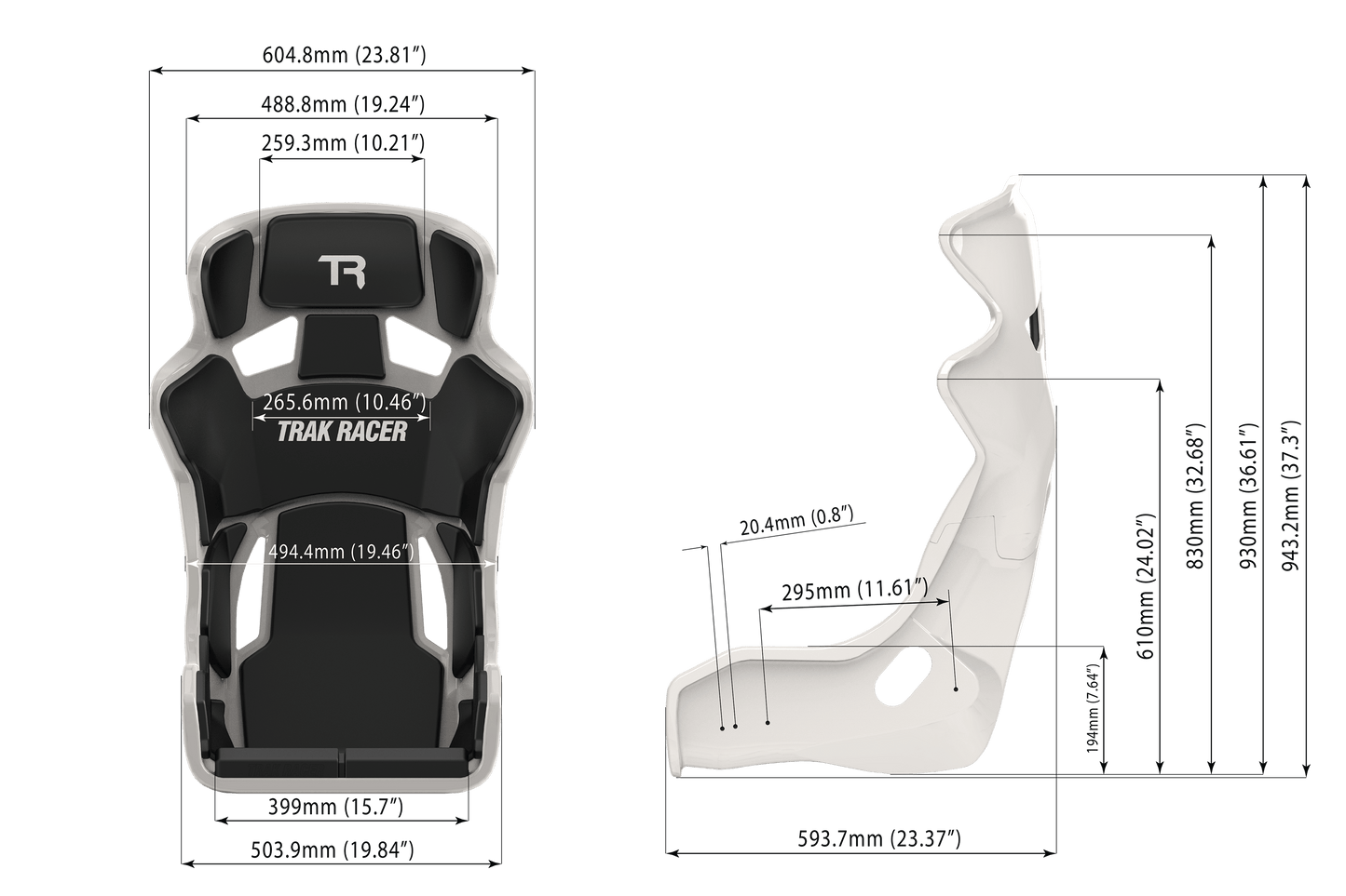 TRS TR Series GT Pro Racing Bucket Seat - Fiberglass Grey
