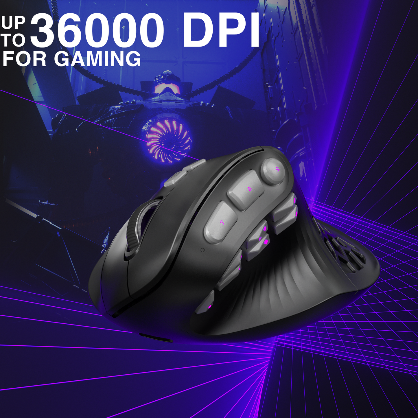Solakaka E9PRO Tri‑Mode Vertical Ergonomic MMO Gaming Mouse, 10 Programmable Side Buttons, RGB Backlit Rechargeable Wireless Mouse,Black-Gray