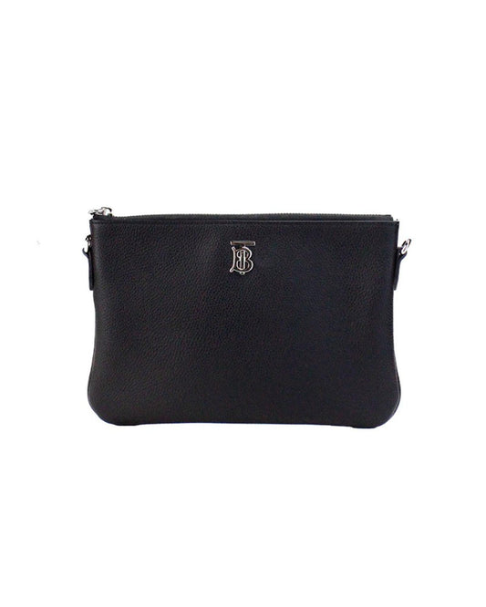 Burberry Women's Peyton Monogram Black Leather Pouch Crossbody Bag Purse - One Size
