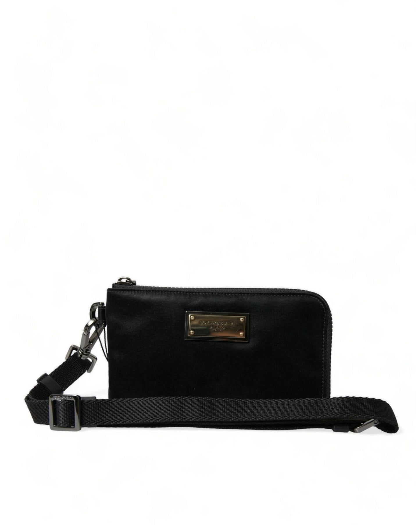 Dolce & Gabbana Women's Black Nylon Logo Plaque Keyring Pouch Clutch Bag - One Size