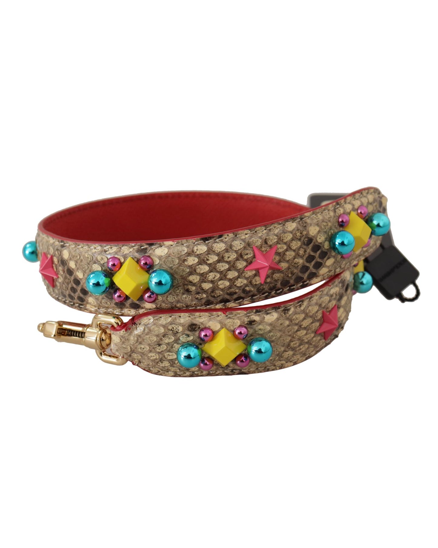 Dolce & Gabbana Women's Beige Python Leather Crystals Shoulder Strap - One Size