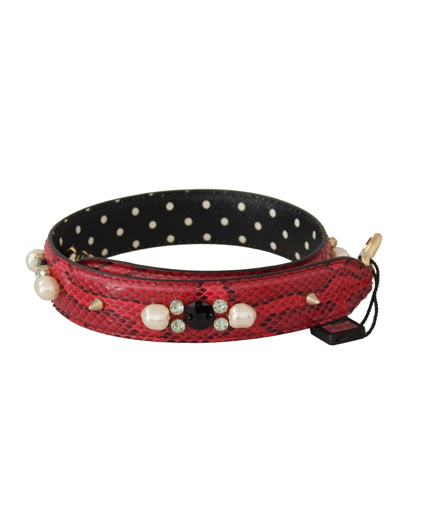 Dolce & Gabbana Women's Red Python Leather Crystals Reversible Shoulder Strap - One Size