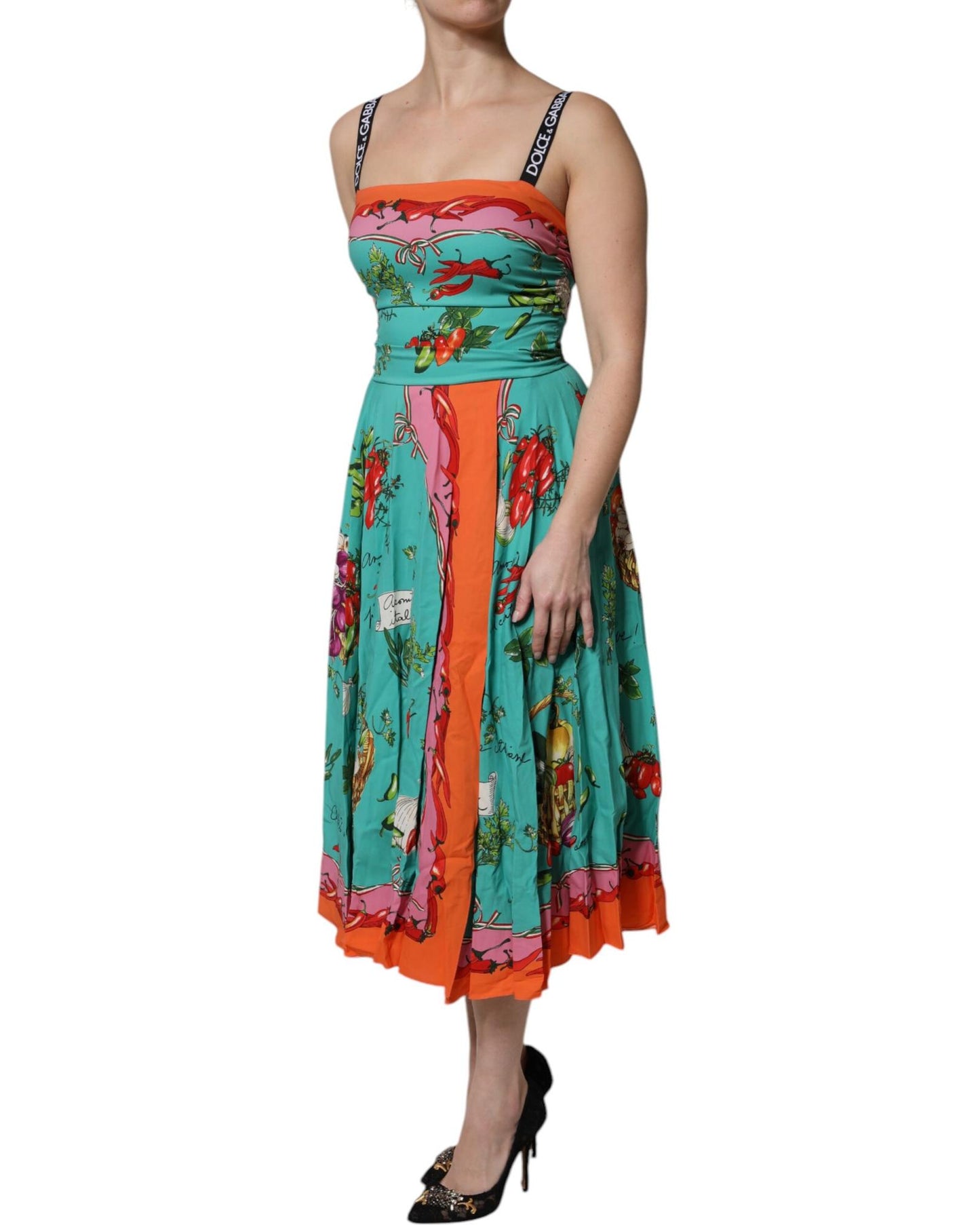 Dolce & Gabbana Women's Multicolor Printed Silk Sleeveless Midi Dress - 42 IT
