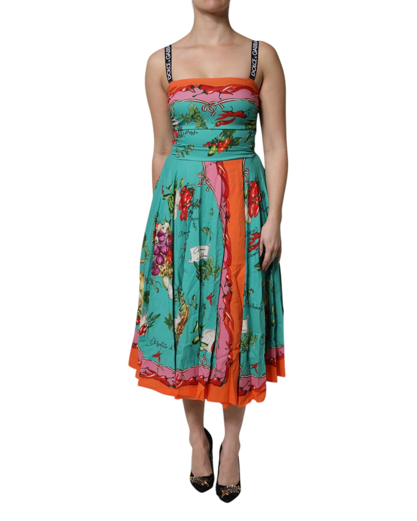 Dolce & Gabbana Women's Multicolor Printed Silk Sleeveless Midi Dress - 46 IT