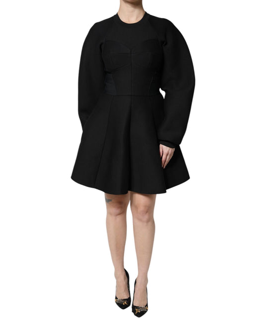 Dolce & Gabbana Women's Black Cotton Long Sleeves A-line Mini Dress - 36 IT
