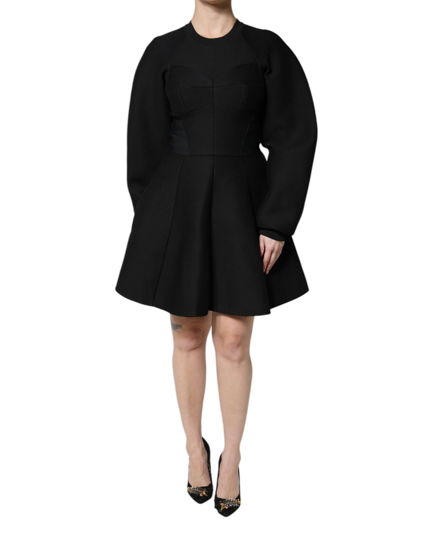 Dolce & Gabbana Women's Black Cotton Long Sleeves A-line Mini Dress - 36 IT