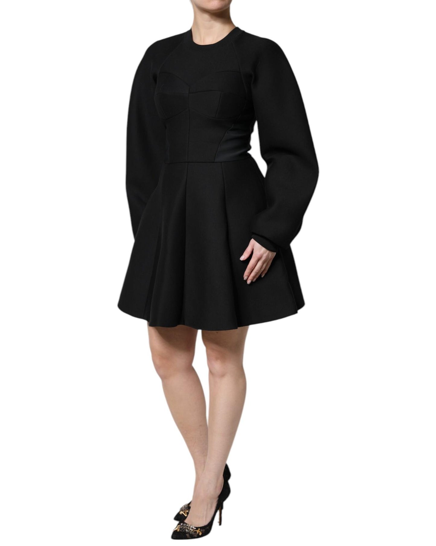Dolce & Gabbana Women's Black Cotton Long Sleeves A-line Mini Dress - 36 IT
