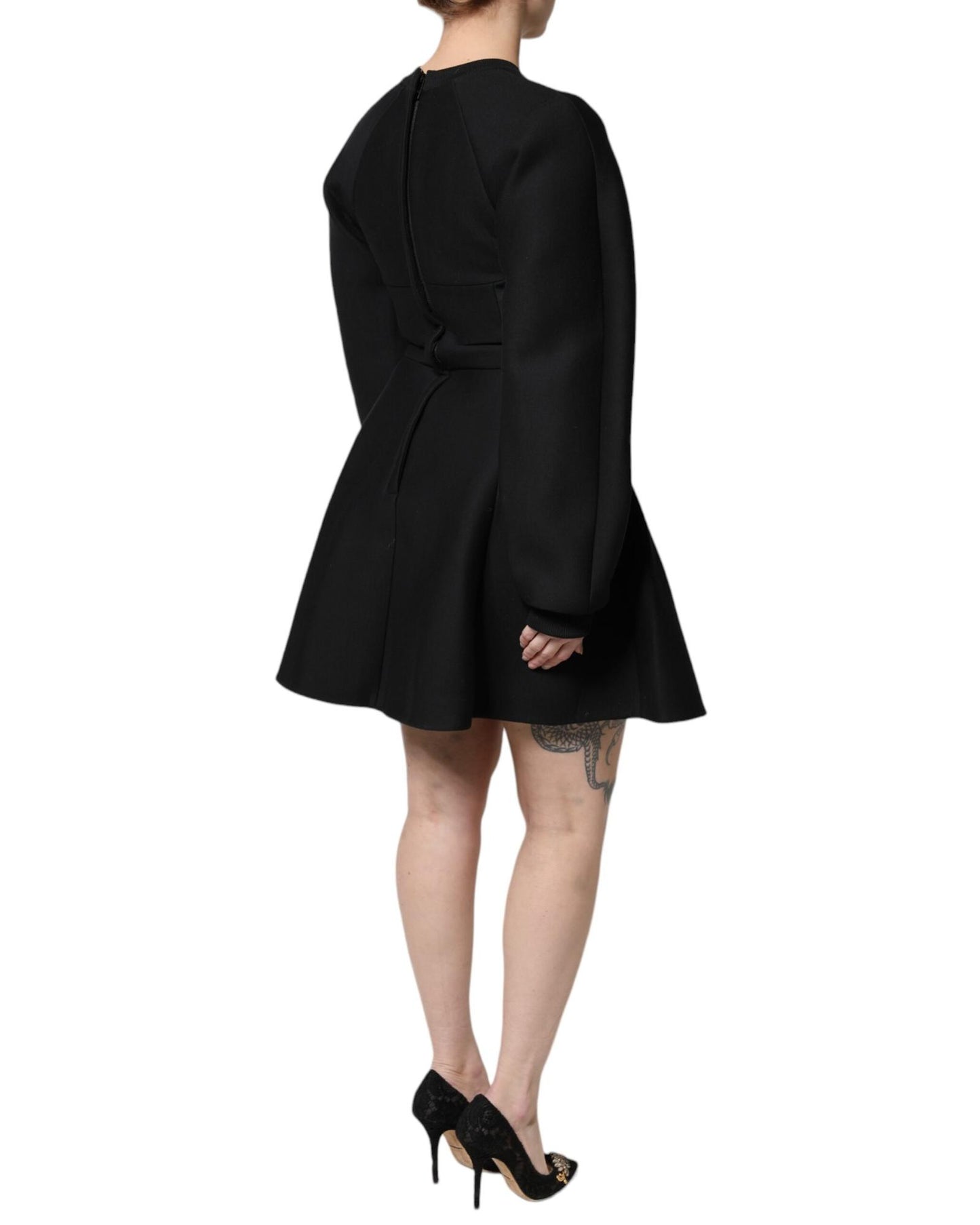 Dolce & Gabbana Women's Black Cotton Long Sleeves A-line Mini Dress - 36 IT