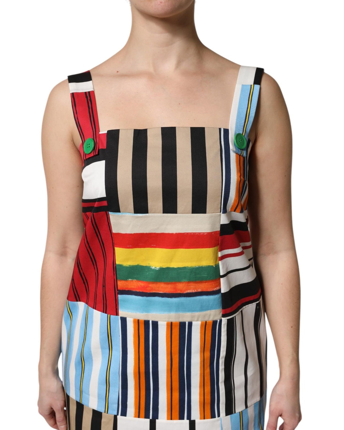 Dolce & Gabbana Women's Multicolor Cotton Stripe Sleeveless Dress - 42 IT