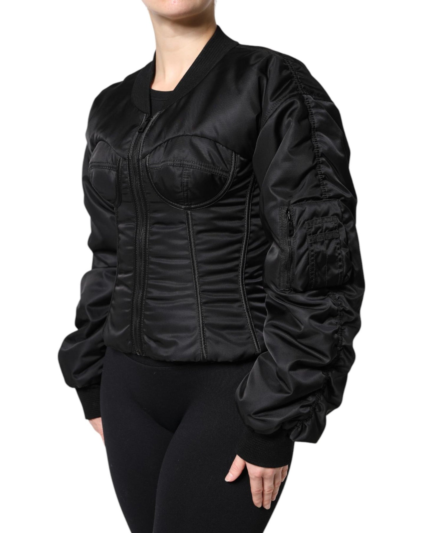 Dolce & Gabbana Women's Black Nylon Full Zip Bustier Corset Jacket - 38 IT
