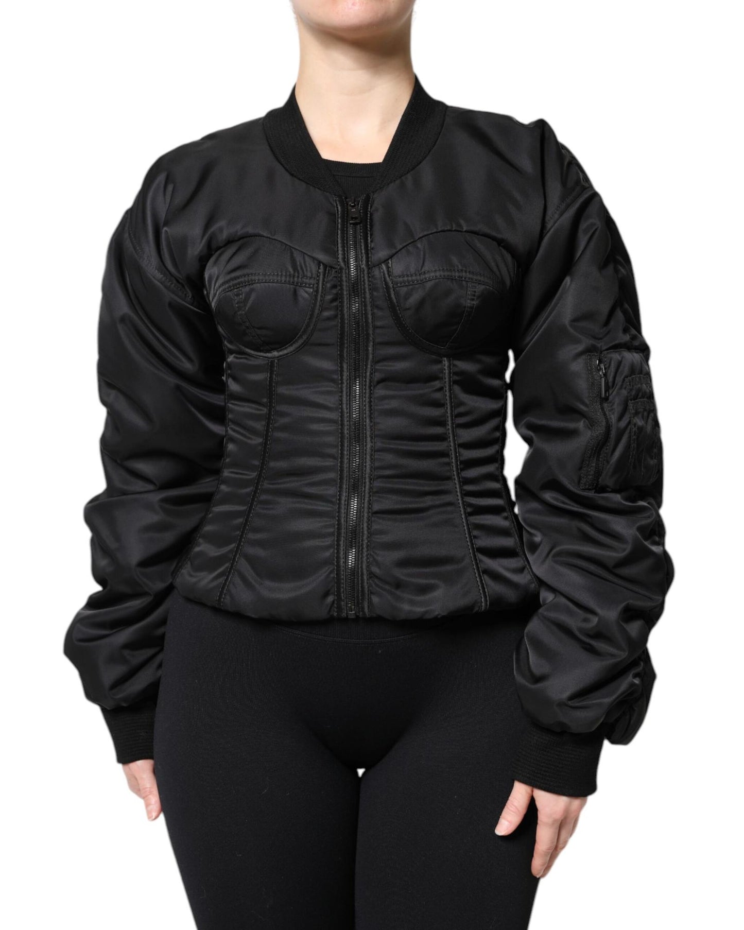 Dolce & Gabbana Women's Black Nylon Full Zip Bustier Corset Jacket - 40 IT