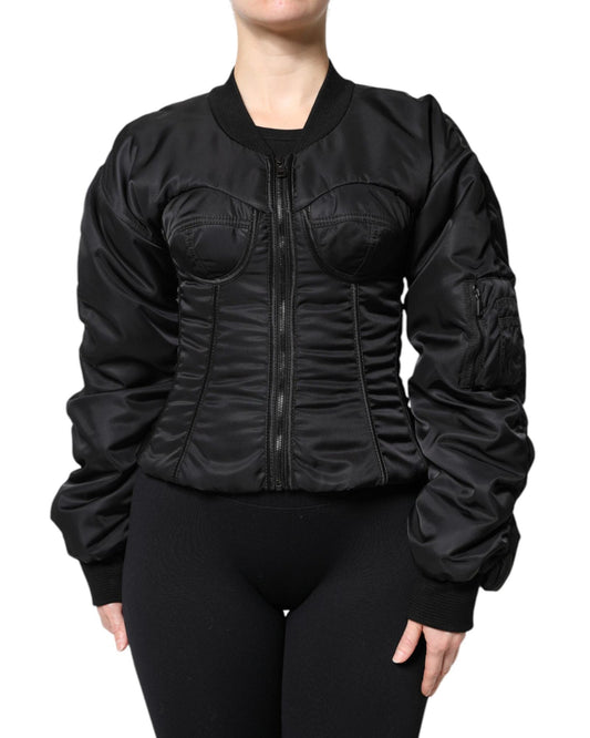 Dolce & Gabbana Women's Black Nylon Full Zip Bustier Corset Jacket - 40 IT