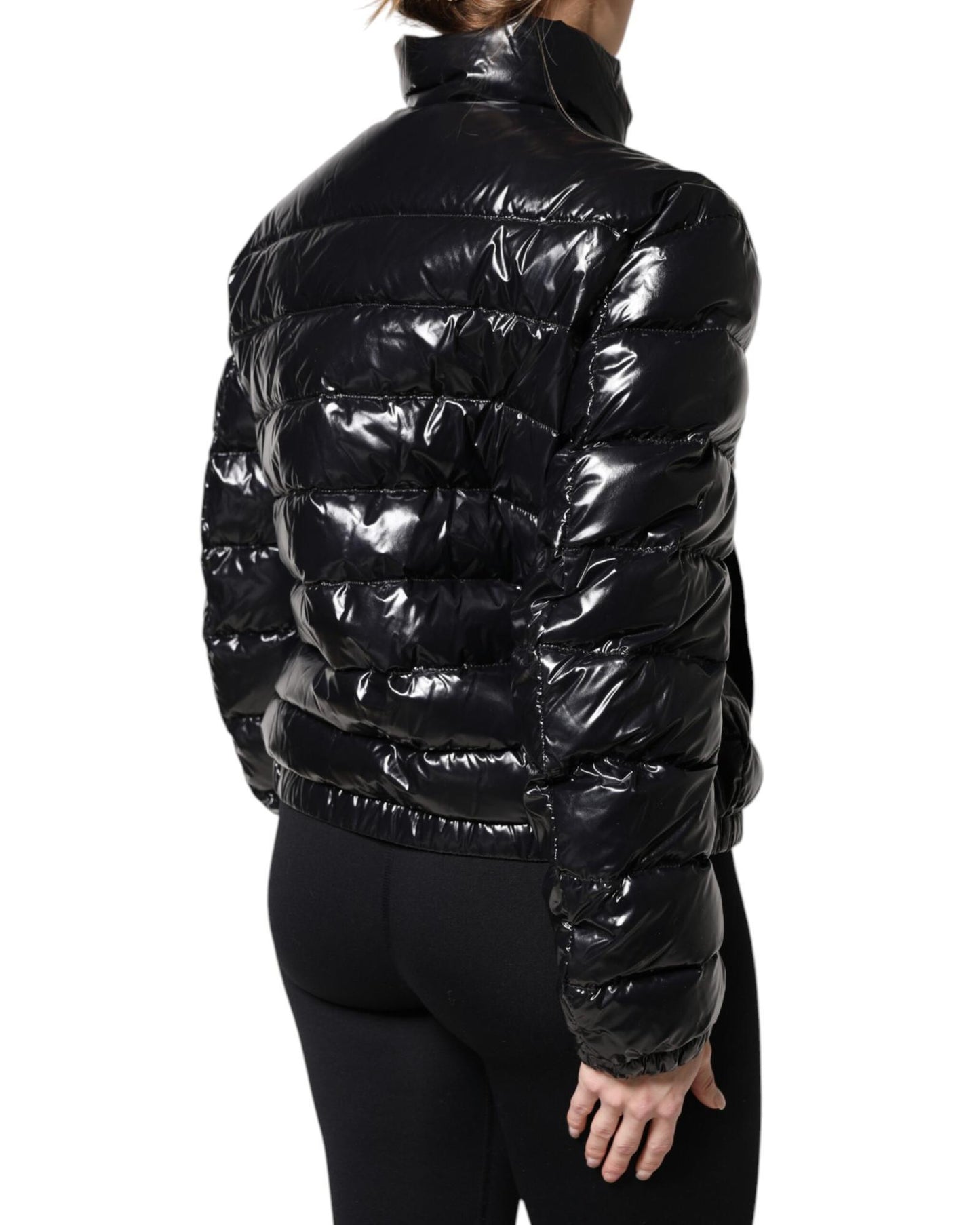 Dolce & Gabbana Women's Black Logo Plaque Full Zip Puffer Jacket - 42 IT