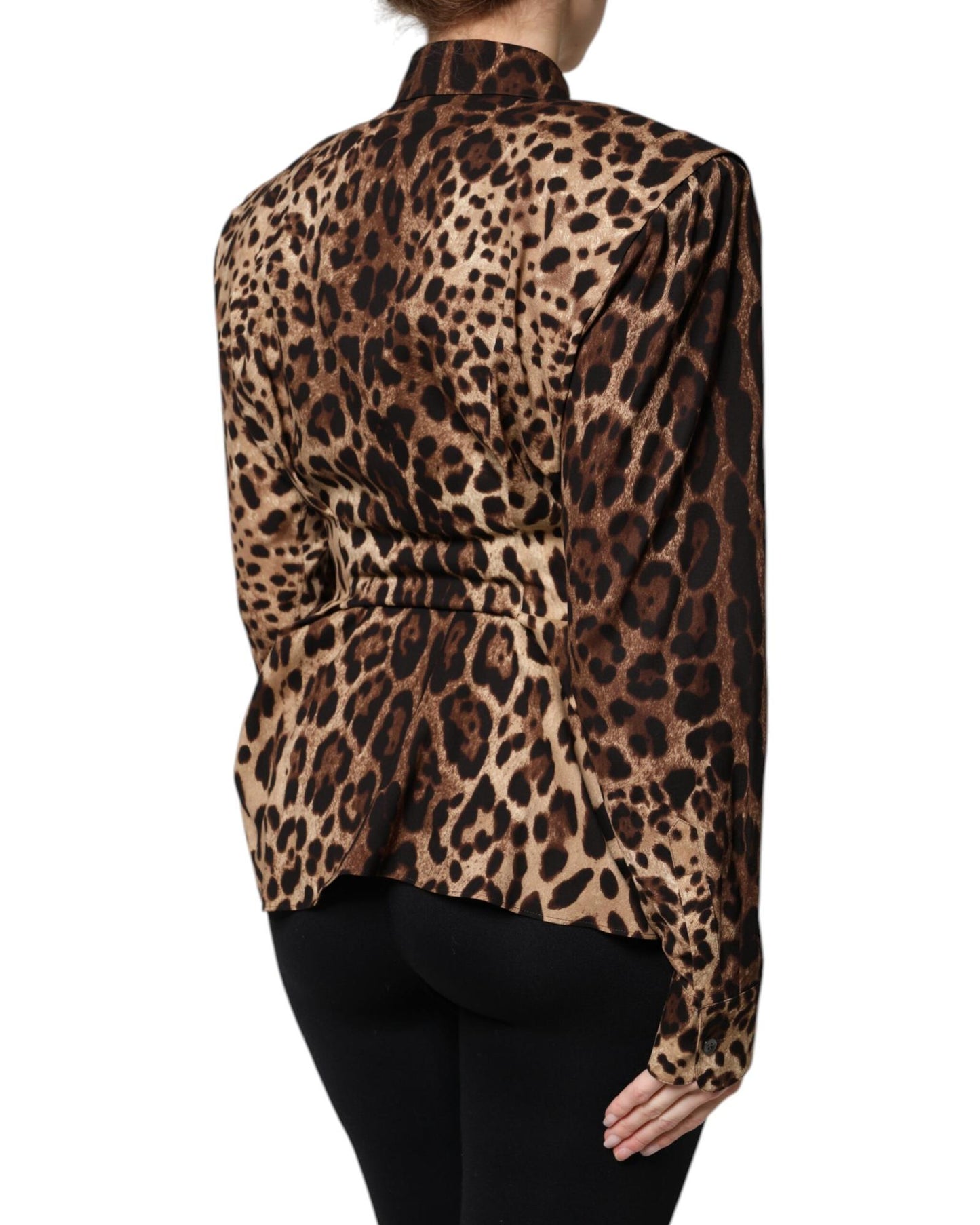 Dolce & Gabbana Women's Brown Leopard Silk Button Down Coat Jacket - 38 IT