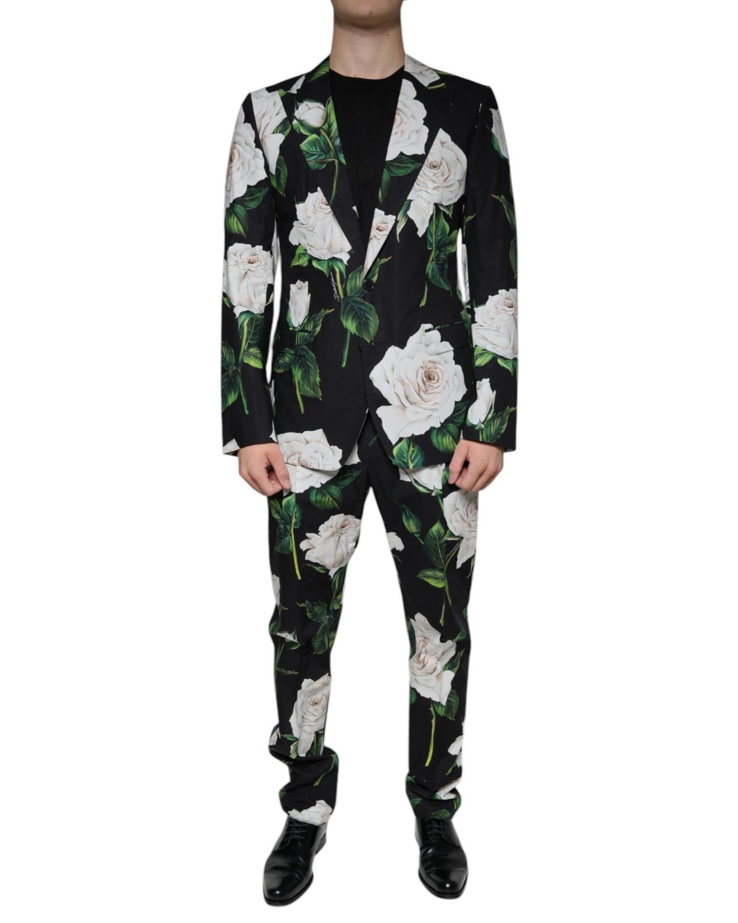 Dolce & Gabbana Men's Black Rose Cotton  Formal 2 Piece Suit - 50 IT