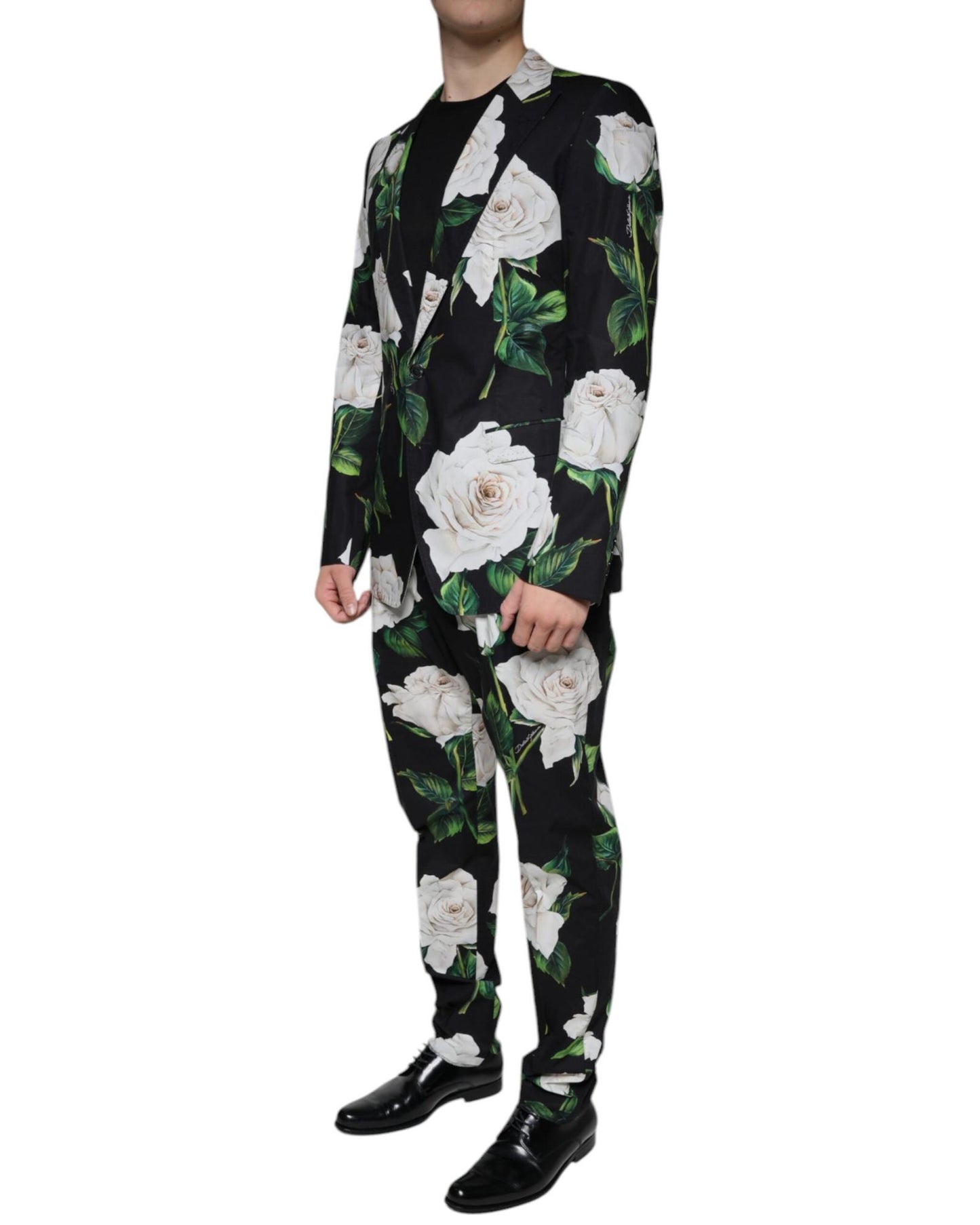 Dolce & Gabbana Men's Black Rose Cotton  Formal 2 Piece Suit - 50 IT