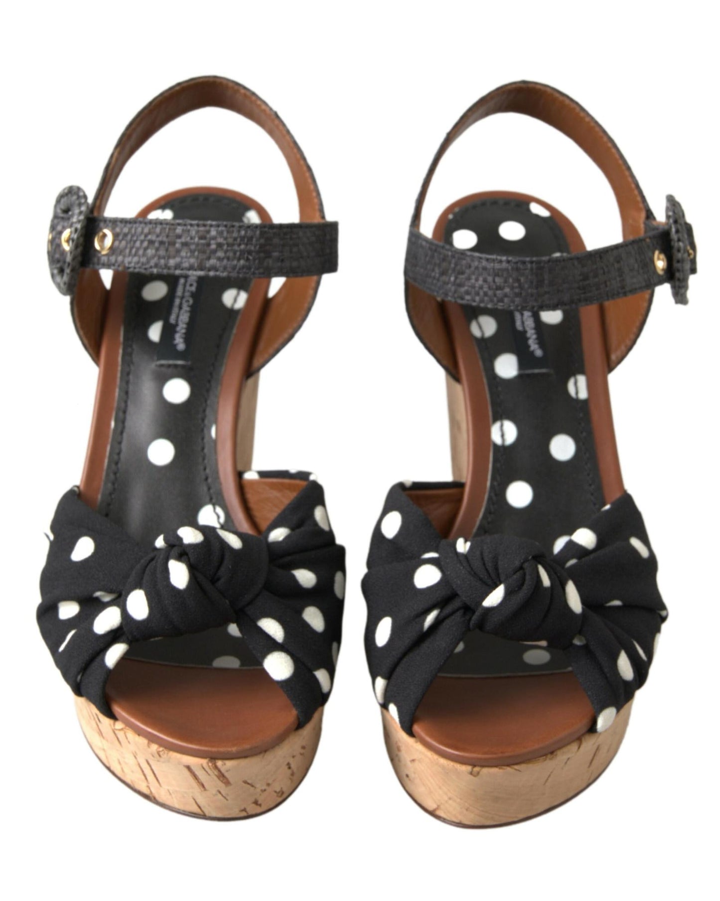 Dolce & Gabbana Women's Black  Wedges Polka Dotted Ankle Strap Shoes Sandals - 37 EU