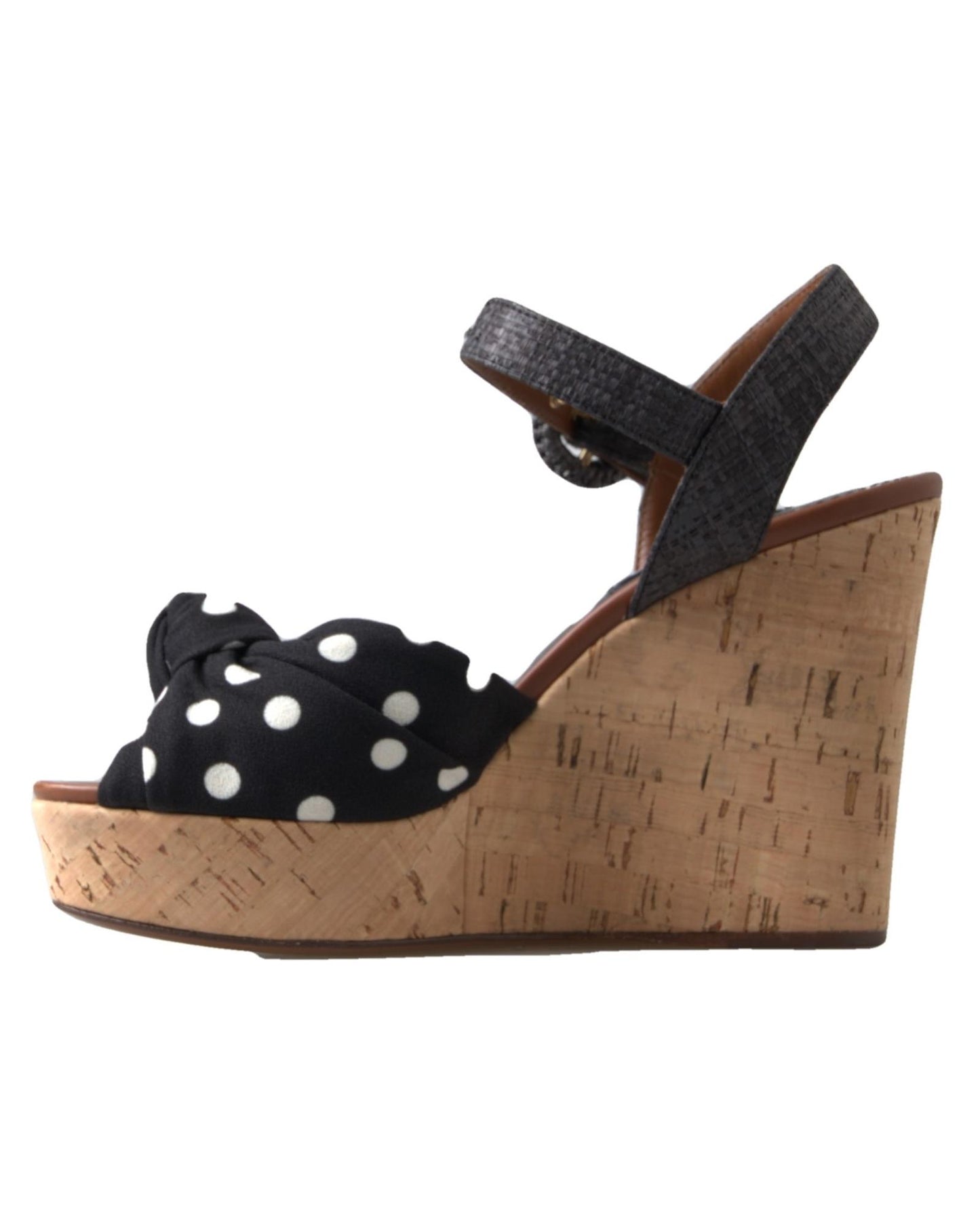 Dolce & Gabbana Women's Black  Wedges Polka Dotted Ankle Strap Shoes Sandals - 37 EU