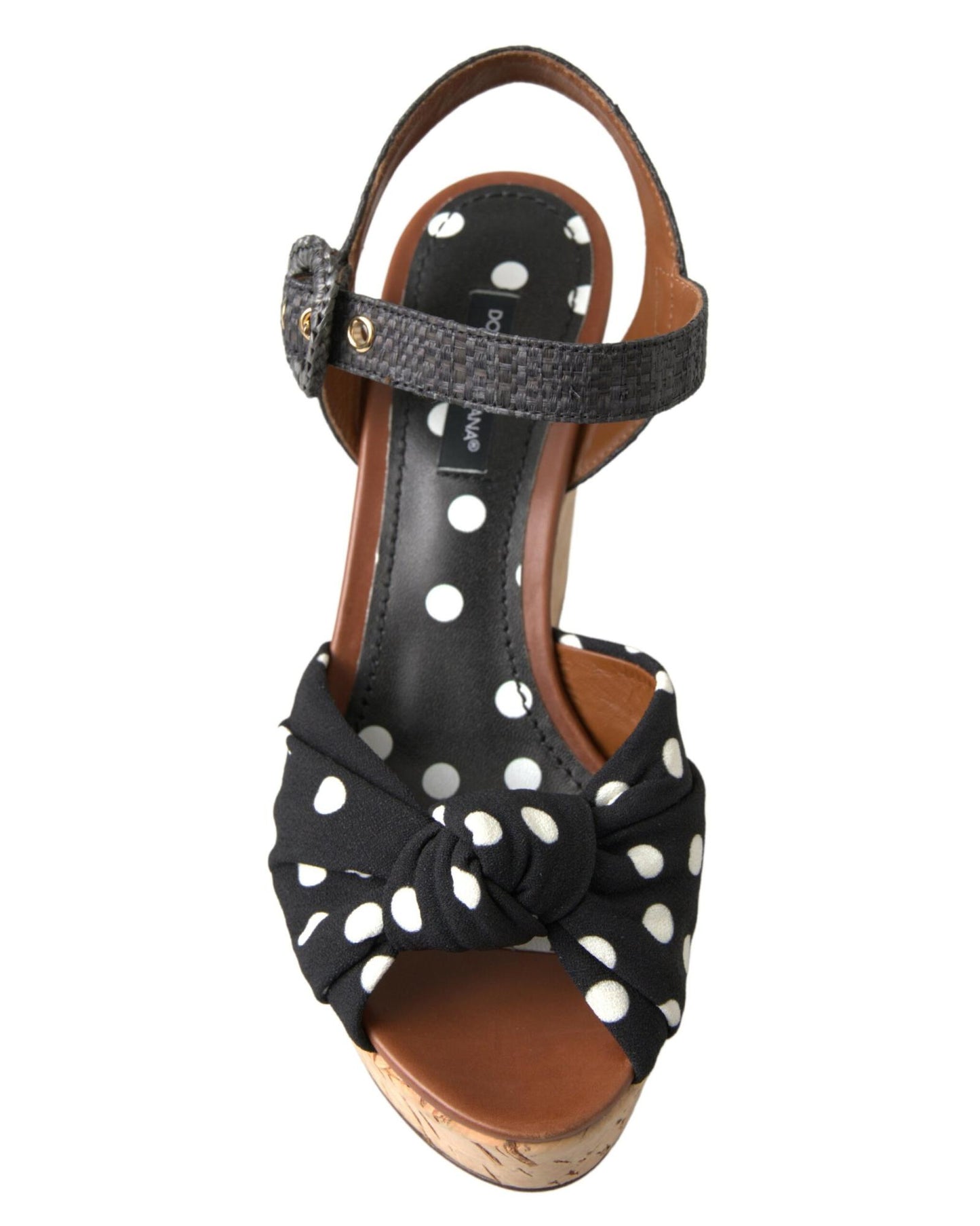 Dolce & Gabbana Women's Black  Wedges Polka Dotted Ankle Strap Shoes Sandals - 37 EU