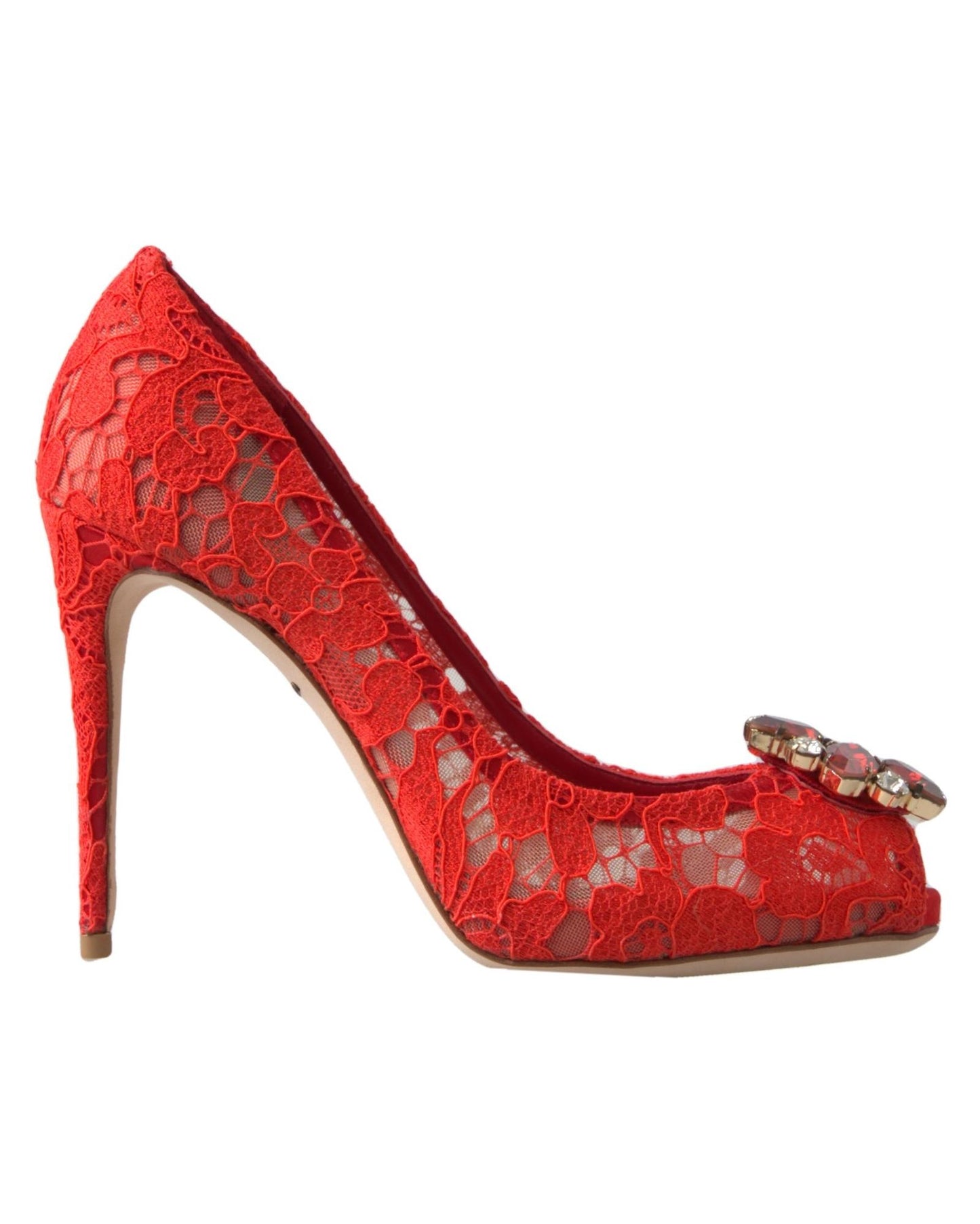 Dolce & Gabbana Women's Red Taormina Lace Crystal Heels Pumps Shoes - 36 EU