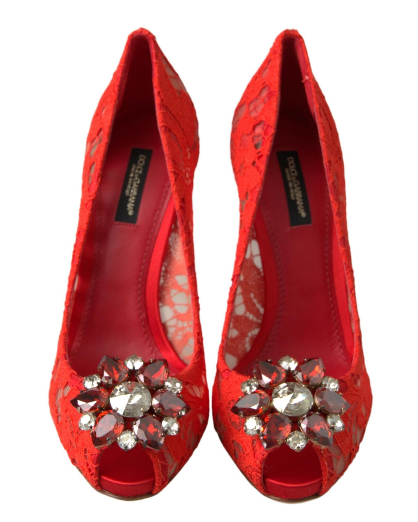 Dolce & Gabbana Women's Red Taormina Lace Crystal Heels Pumps Shoes - 36 EU