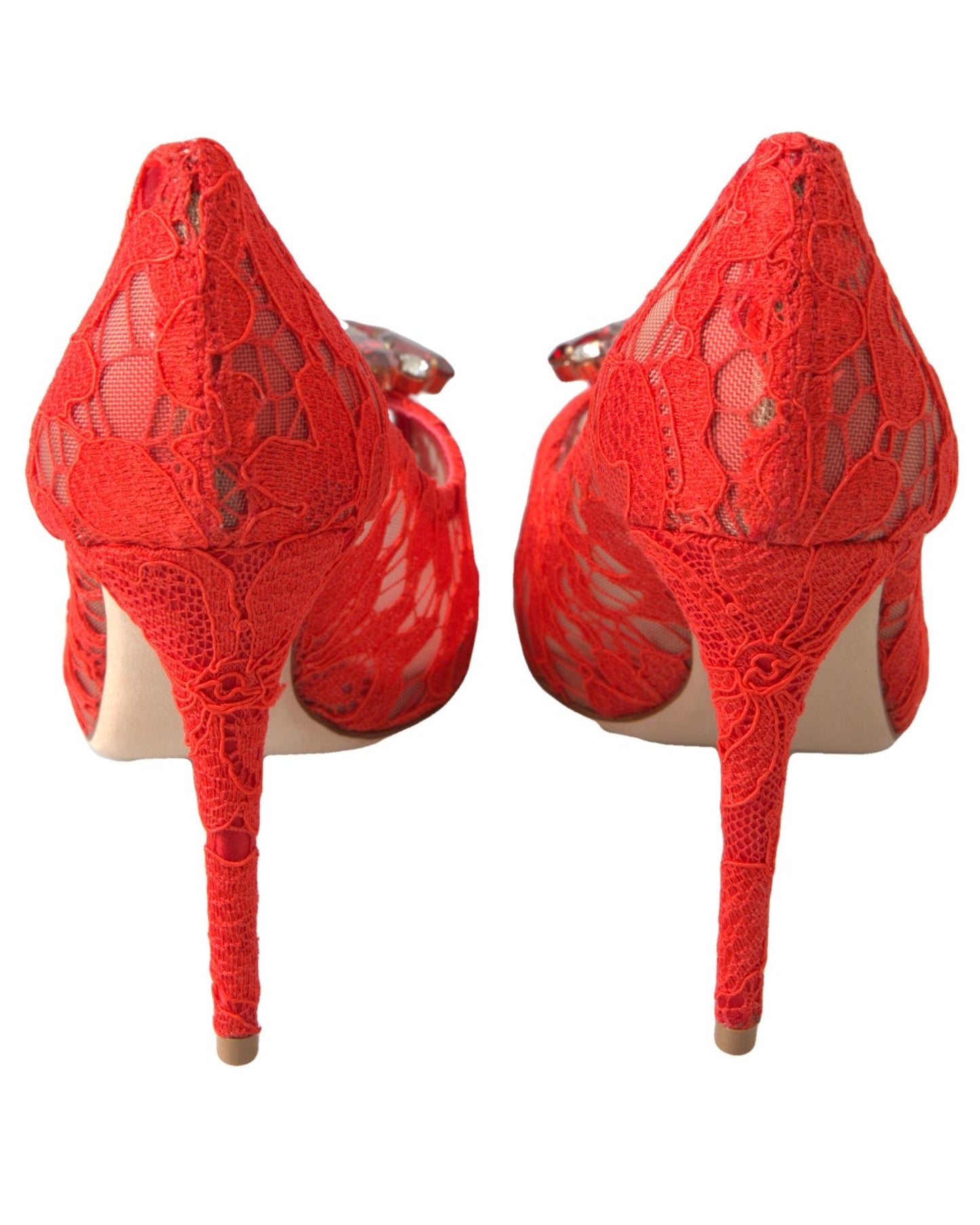 Dolce & Gabbana Women's Red Taormina Lace Crystal Heels Pumps Shoes - 36 EU