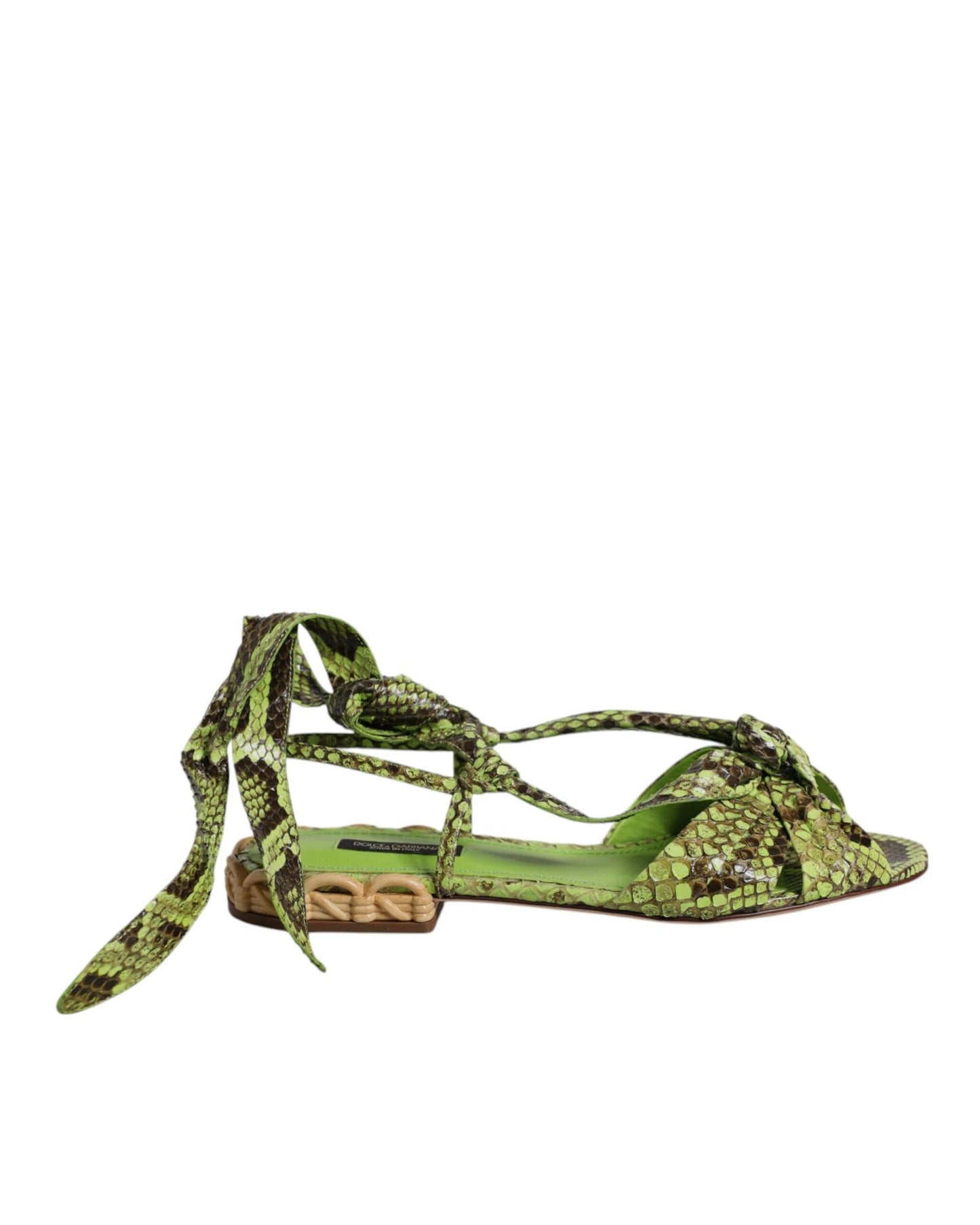 Dolce & Gabbana Women's Green Animal Print Ankle Wrap Sandals Shoes - 36 EU