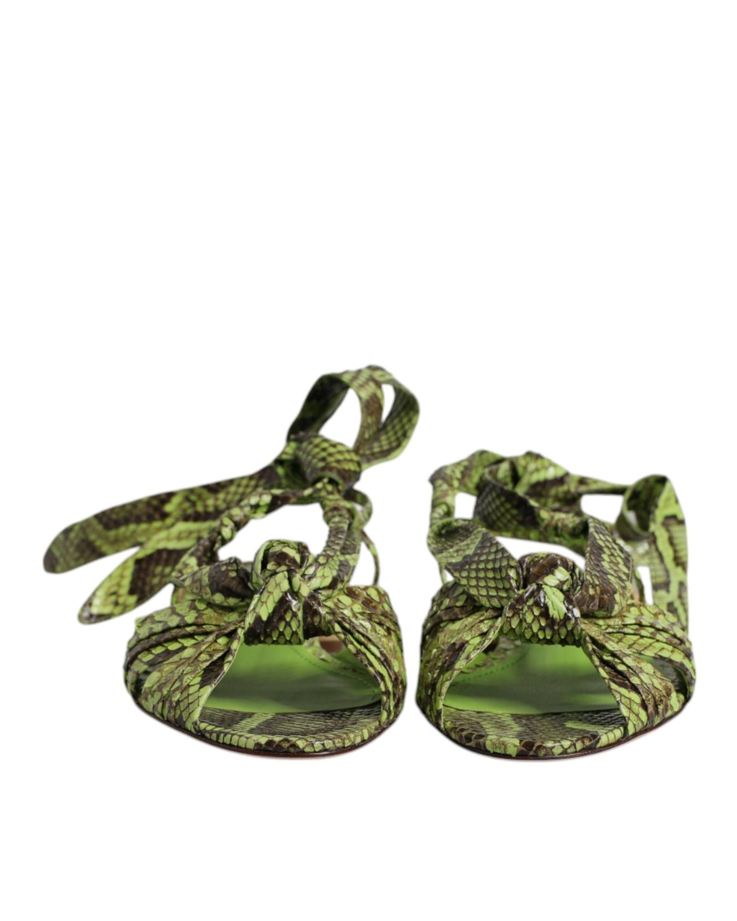 Dolce & Gabbana Women's Green Animal Print Ankle Wrap Sandals Shoes - 38.5 EU