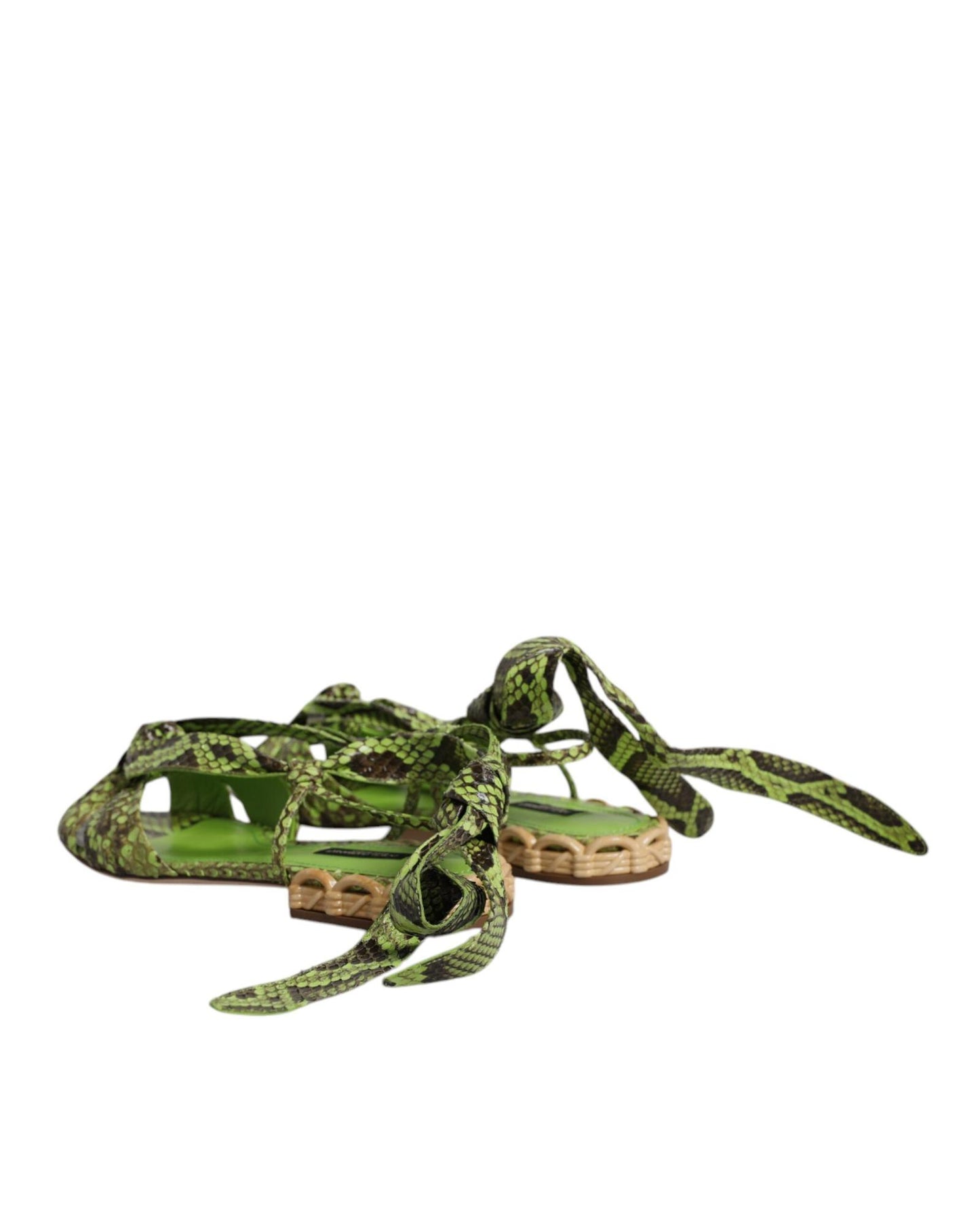 Dolce & Gabbana Women's Green Animal Print Ankle Wrap Sandals Shoes - 39 EU