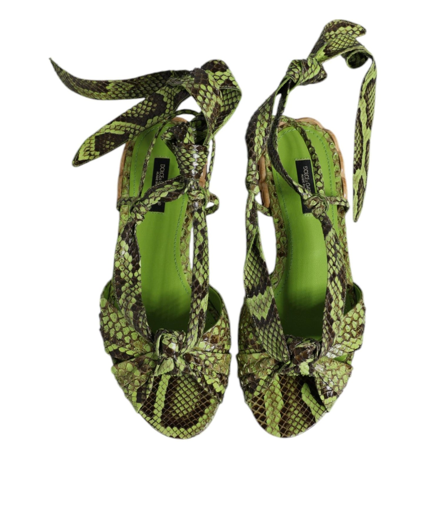 Dolce & Gabbana Women's Green Animal Print Ankle Wrap Sandals Shoes - 40 EU