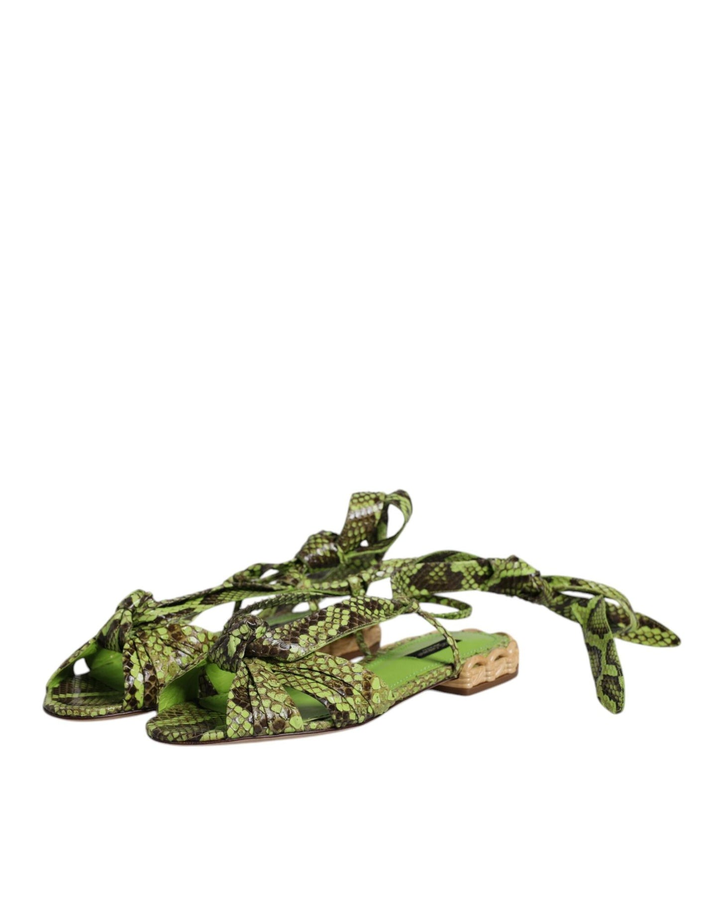 Dolce & Gabbana Women's Green Animal Print Ankle Wrap Sandals Shoes - 40 EU