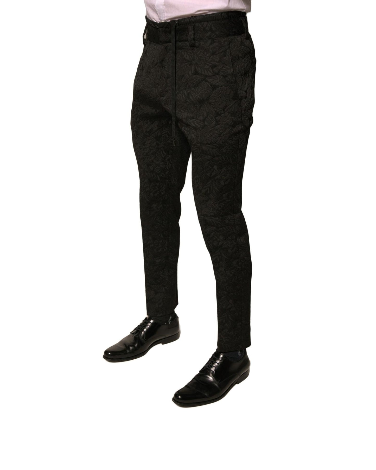 Dolce & Gabbana Men's Black Brocade Polyester Skinny  Dress Pants - 44 IT