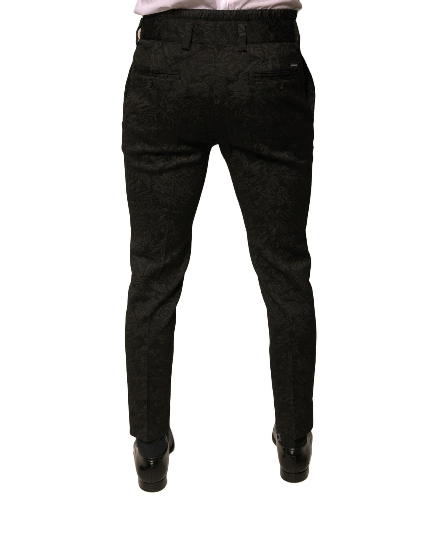 Dolce & Gabbana Men's Black Brocade Polyester Skinny  Dress Pants - 44 IT