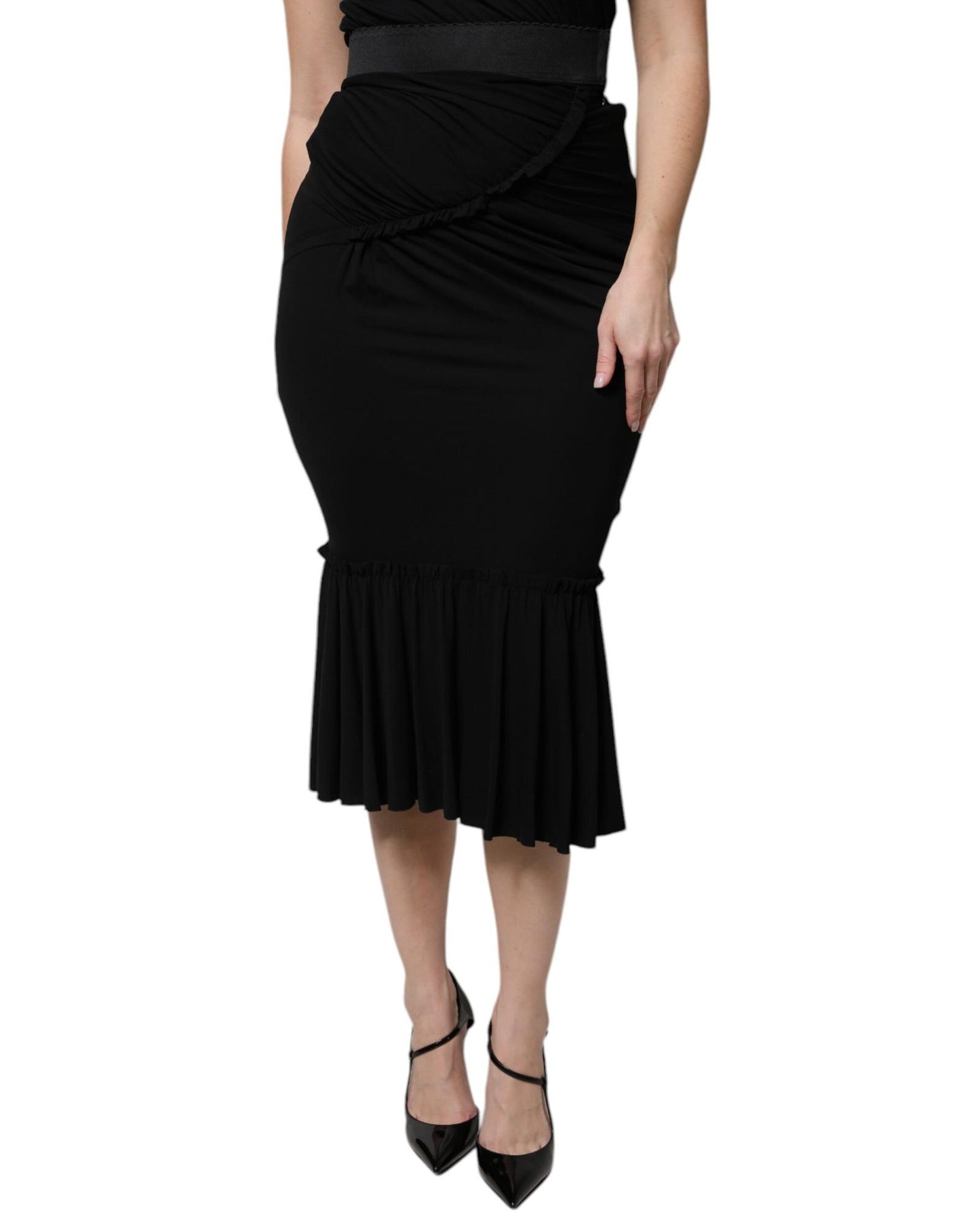 Dolce & Gabbana Women's Black Mermaid Cut High Waist Midi Skirt - 40 IT