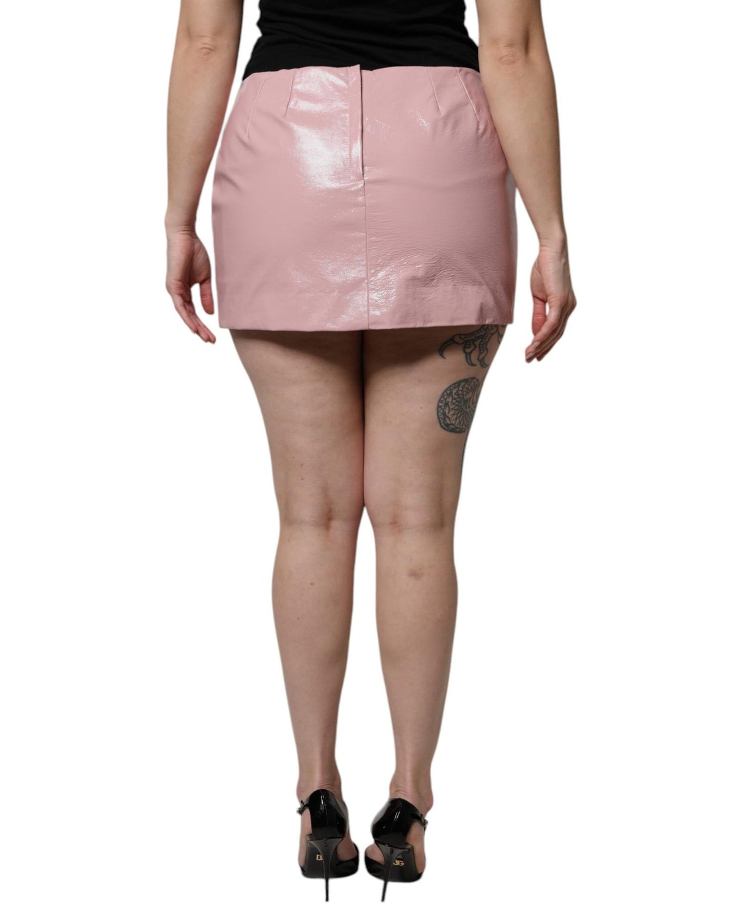 Dolce & Gabbana Women's Glossy Pink Cotton High Waist Mini Skirt - 40 IT