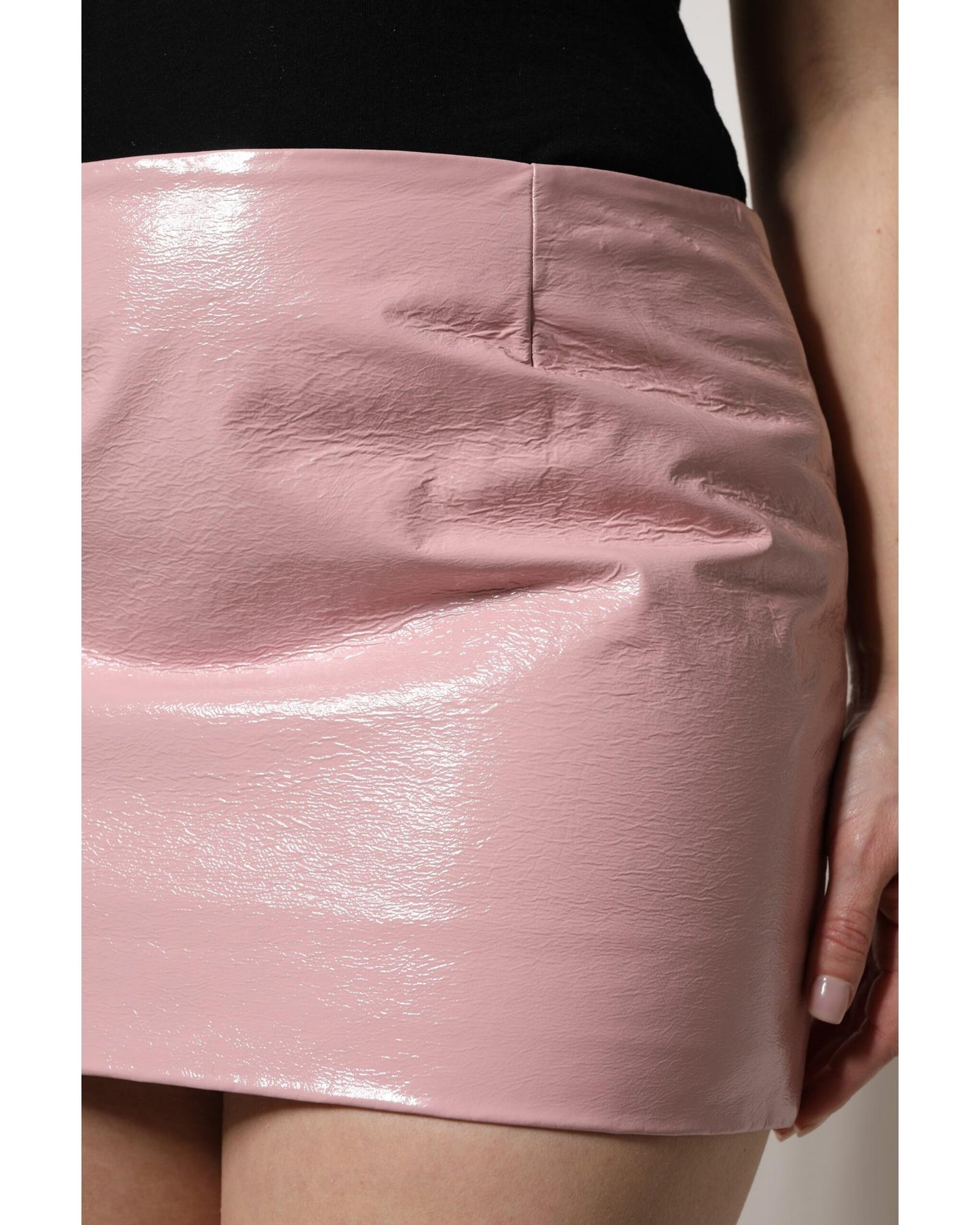 Dolce & Gabbana Women's Glossy Pink Cotton High Waist Mini Skirt - 40 IT