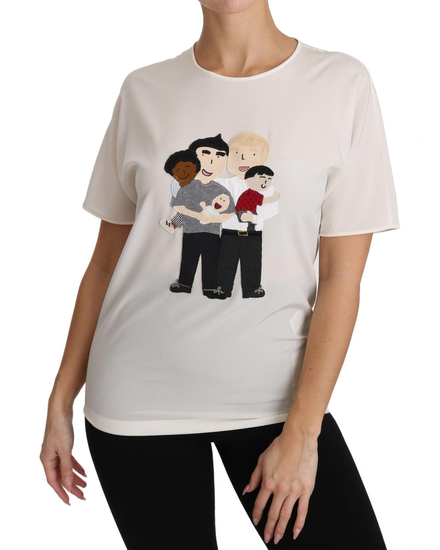 DOLCE & GABBANA Figure Family Silk T-Shirt 42 IT Women