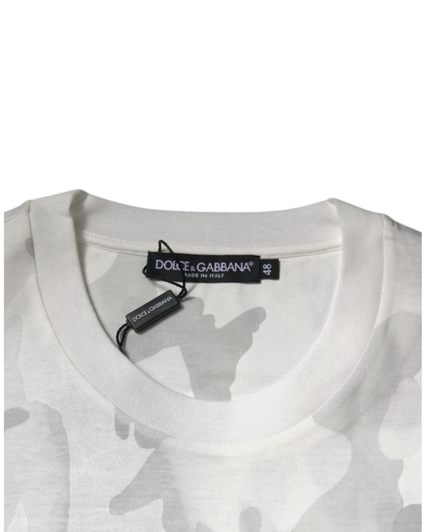 Dolce & Gabbana Men's White Gray Camouflage Cotton Crew Neck T-shirt - 50 IT